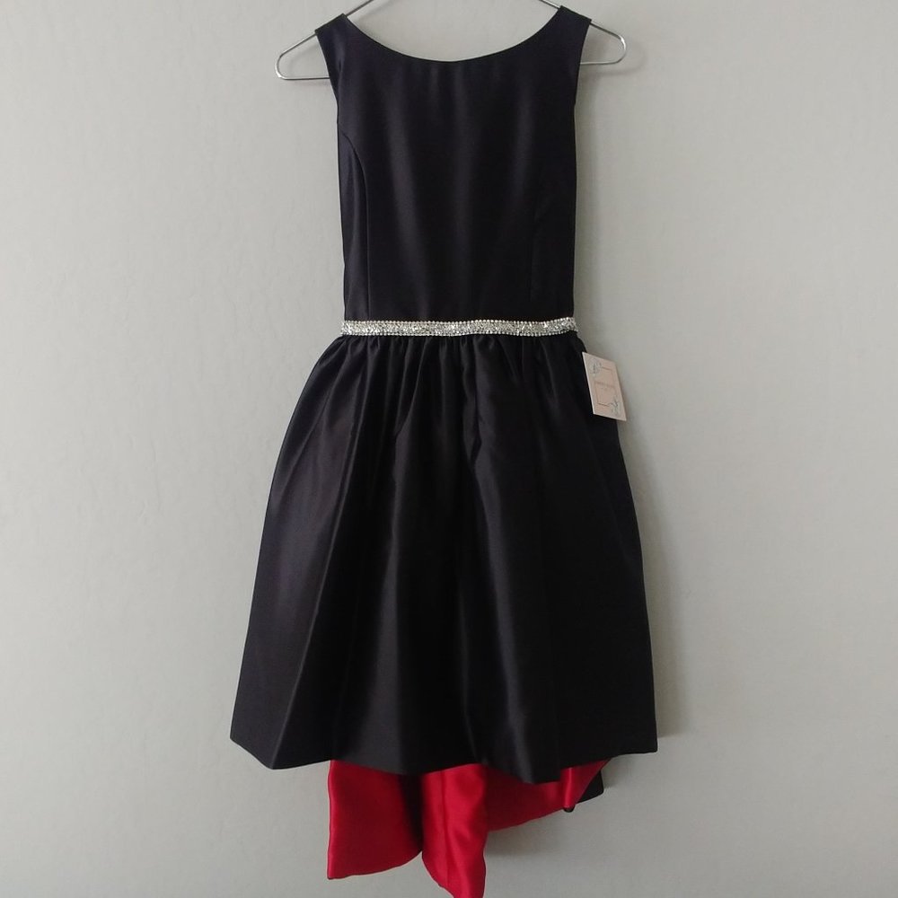 Sweet Kids Hi Low Satin Dress, Size 14, Black/Red